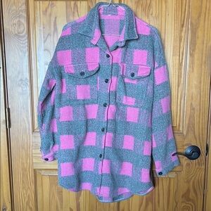 Pink and Gray Checkered Women's Jacket